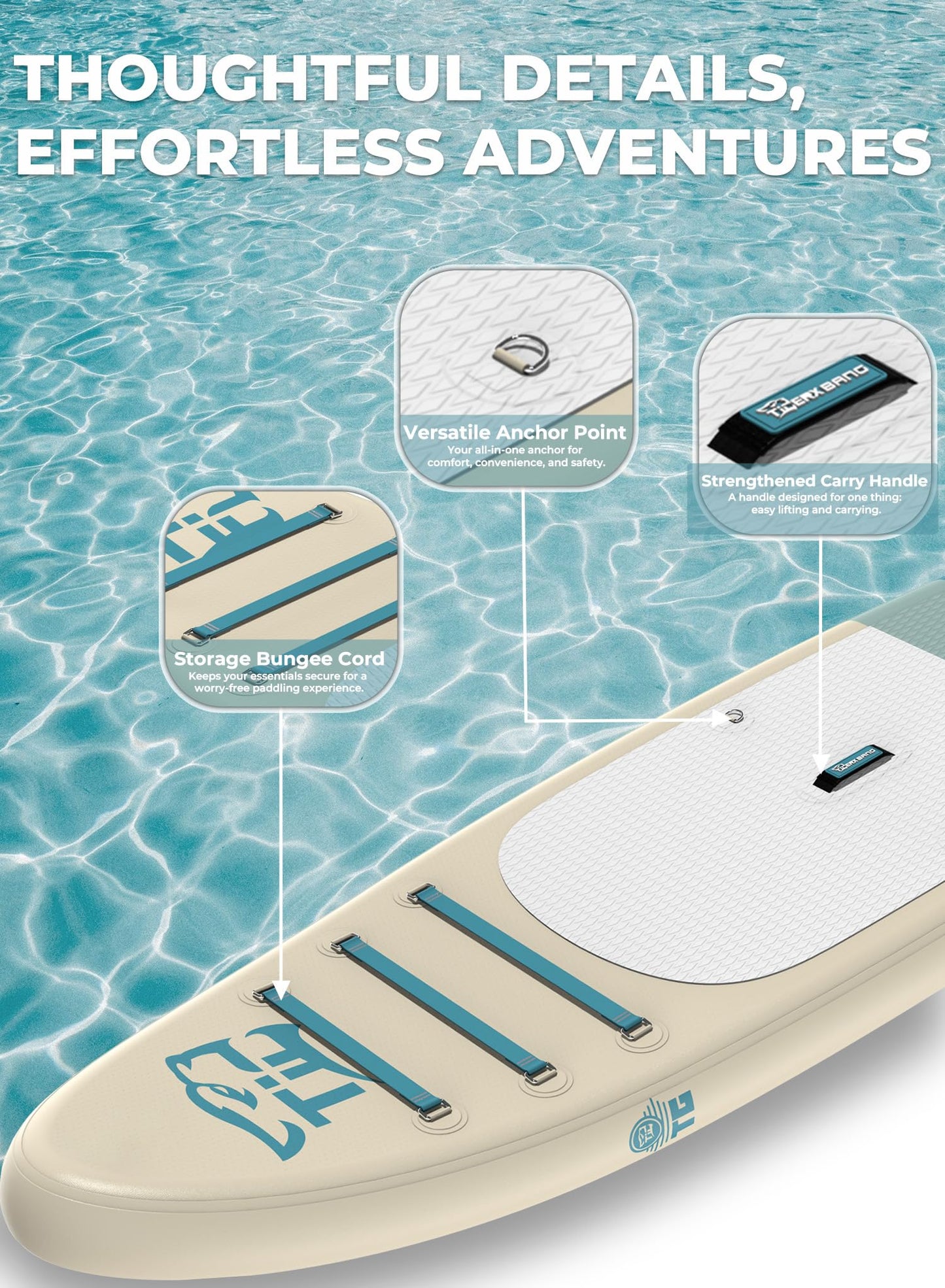 TIGERXBANG Inflatable Paddle Board with SUP Board Accessories, Non-Slip Minimalist Paddle Board for Adults and Youth of All Skill Levels, Stand Up Board Sunny Wave Collection-Blue