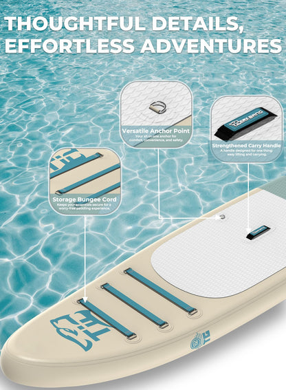 TIGERXBANG Inflatable Paddle Board with SUP Board Accessories, Non-Slip Minimalist Paddle Board for Adults and Youth of All Skill Levels, Stand Up Board Sunny Wave Collection-Blue