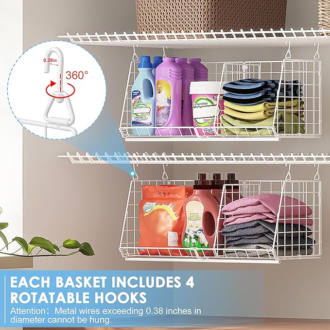 23.62” Extra-Long Under-Shelf Hanging Laundry Basket Organizer, Fits Wire