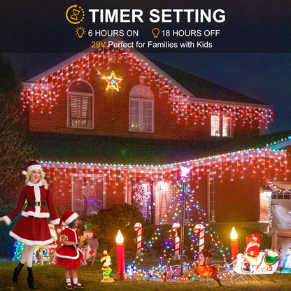 99ft Red and White Christmas Lights, 1216 LED Icicle Lights for Outside, Clear Wire Twinkle Light with 8 Modes Timer Waterproof for House Window Party Tree Holiday Patio Yard Home Decoration
