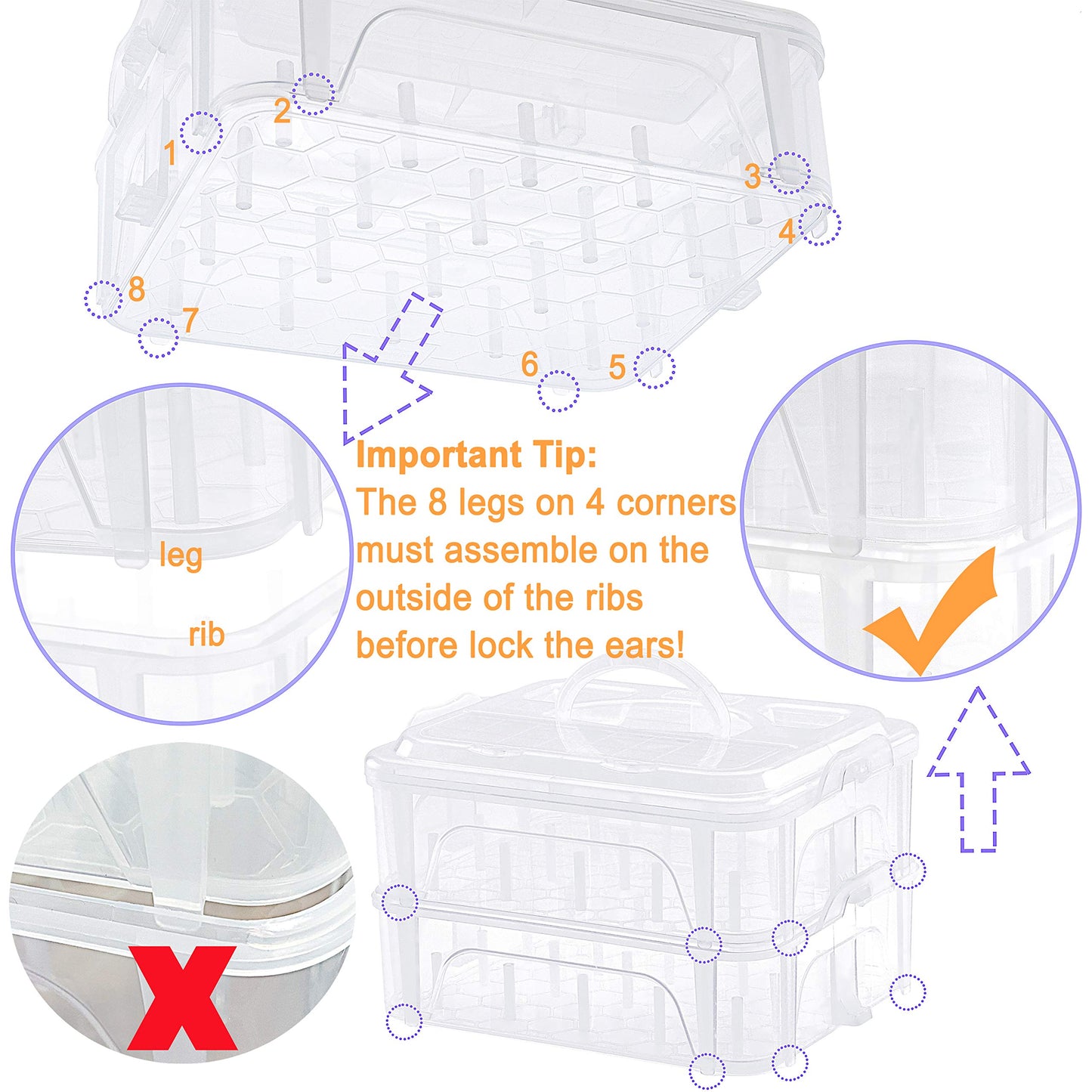 New brothread 3 Layers Stackable Clear Storage Box/Organizer for Holding 60 Spools Home Embroidery & Sewing Thread (Spool Size Requirement: Height≤5.6cm; Width≤4.3cm)