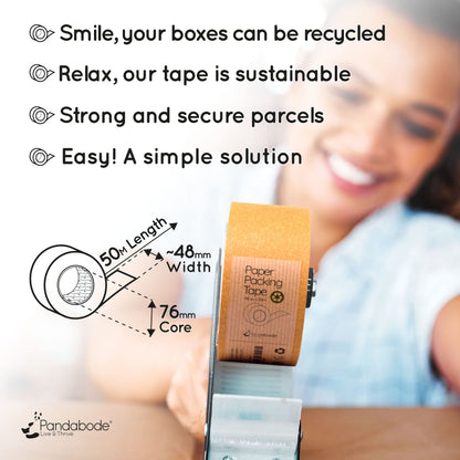 Pandabode Kraft Paper Packing Tape 48mm x 50m | Brown Paper Tape for Strong Parcel Packaging | 1/3/6/12 Pack | Recyclable & Eco Friendly (3)