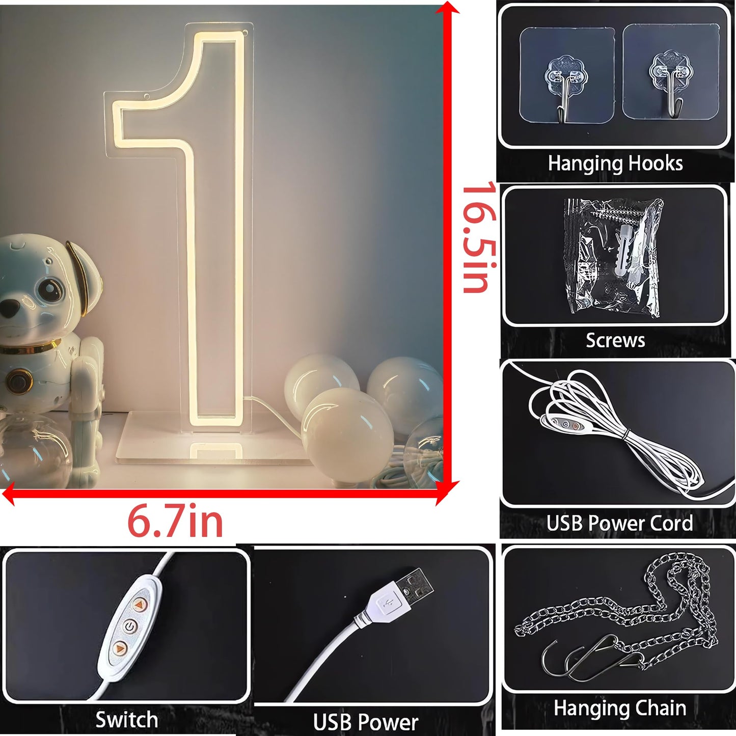 Lovewenying Neon Signs Number 1 Birthdays Decor Neon Lights One Party USB Plus Battery Case Light up Your Baby's First Birthday with Our Neon Number One Sign (Number 1-Warm White)