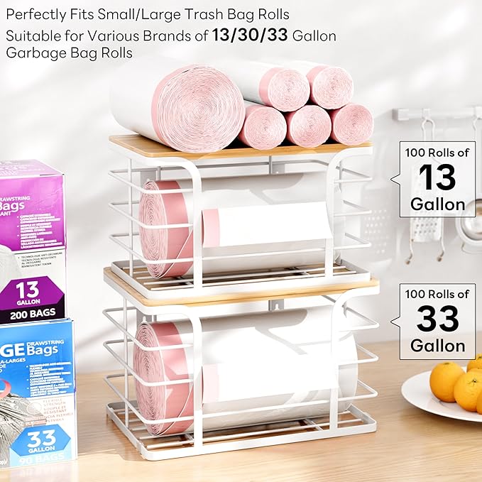 2 Pack Extra Large Stackable Pantry Organizer, Wall Mount Garbage Bag Holder