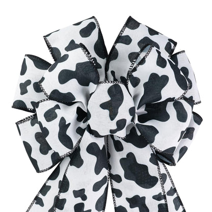 Kutyndrix Cow Print Ribbon Bow 14.57x9.06 Inch Wire Edged Rustic Farmhouse Decor for Christmas Tree Topper Wreath Gift Wrap Party Supplies