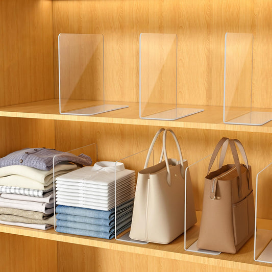 Hotbird Shelf Dividers for Closet Organization – Acrylic Clear Sturdy Dividers to Keep Clothes, Sweaters & Purses Upright, Free-Standing for Wood Shelves, 10" Tall x 12" Deep, 10 Pack