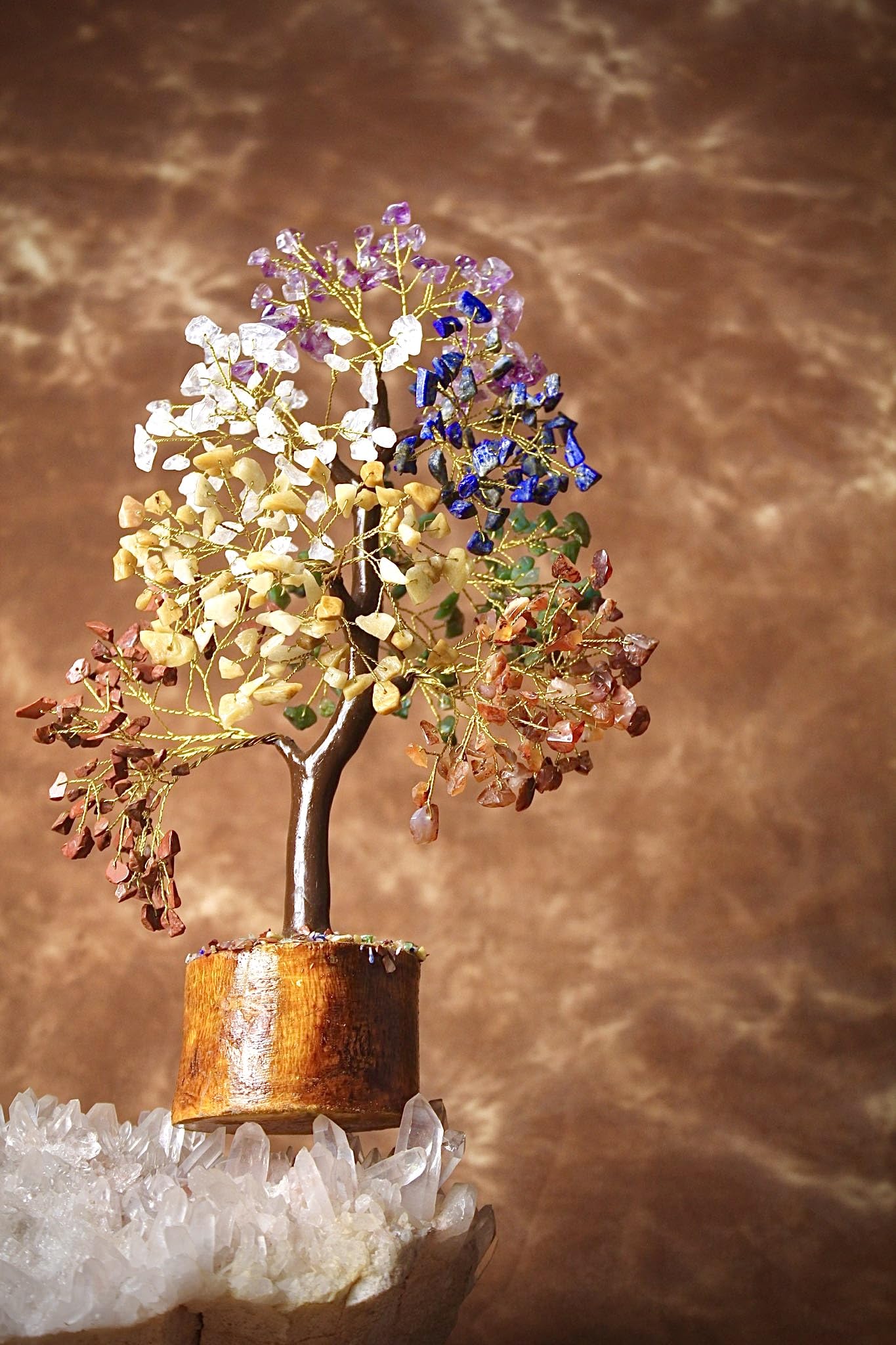 Crystal Tree of Life - 7 Chakra Healing Crystal Bonsai Tree for Home & Office Decor | Handmade Gemstone Money Tree for Positive Energy, Good Luck & Wealth | Spiritual Birthday Gift for Women & Mom