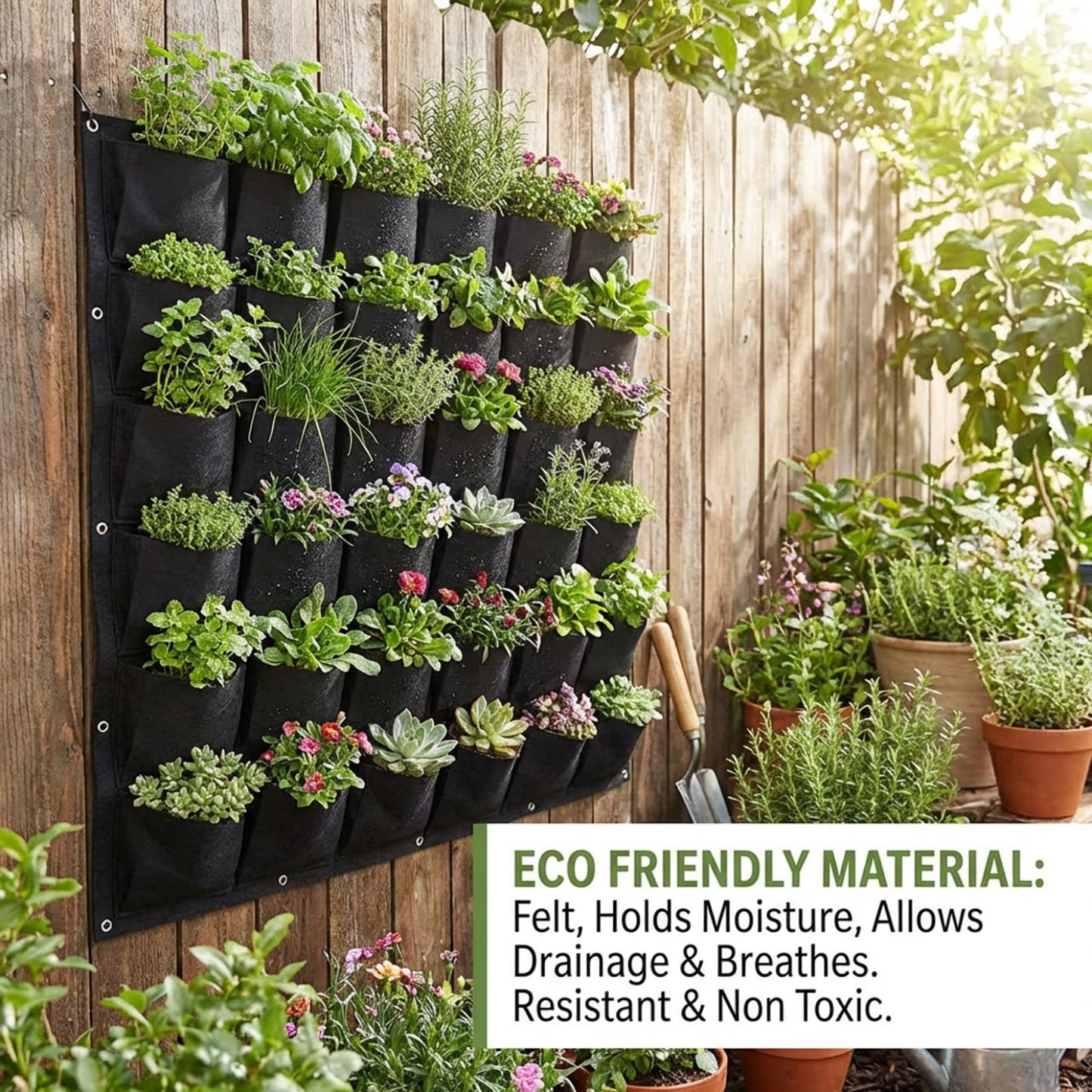 Peosaard Wall Planter, Vertical Garden Planter with 36 Pockets, Living Wall for Indoor Outdoor Use, Thick Non-Woven Fabric Planting Bag (Black, 39.4"x39.4"), Vertical