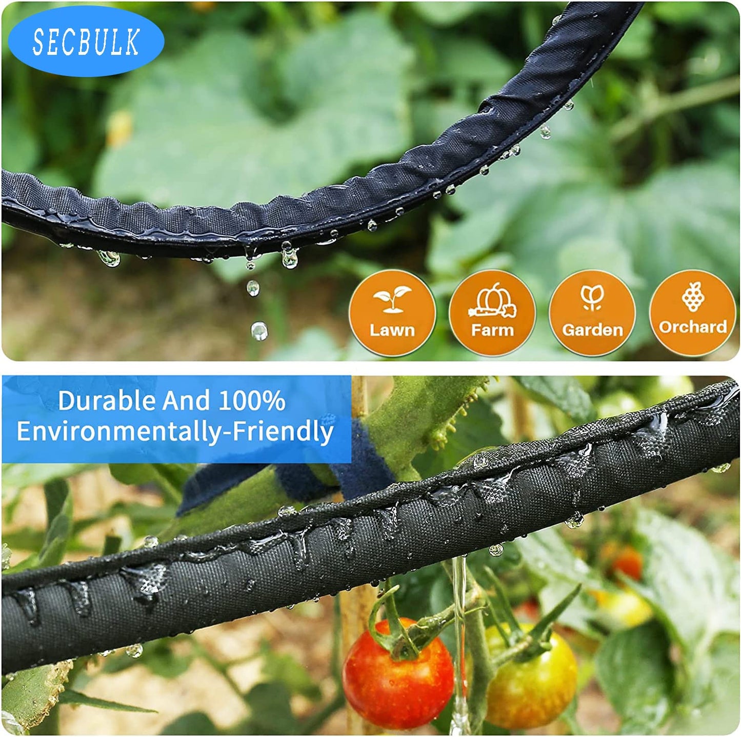 Secbulk 2026 Flat Soaker Hose 100 ft with Stakes for Garden, 50ft x 2 Linkable Drip Hose Diy Garden Irrigation System Saving 80% Water, Dual-layer Leak-free Design Water Hose with Holes
