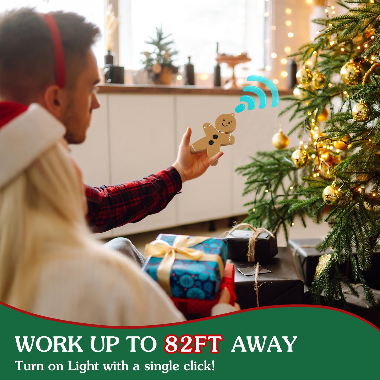 Enhon Wireless Remote Switch for Christmas Tree Lights, Works Up to 82 Feet Away, Gingerbread Man Wireless Remote with Electrical Outlet for Christmas Tree and Light