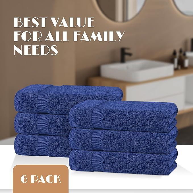 White Classic Wealuxe Navy Blue Bath Towels 24x50 Inch, Cotton Towel Set