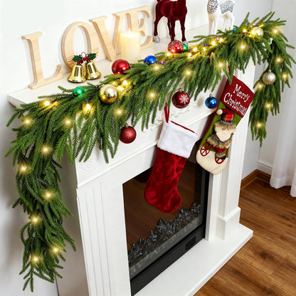 Christmas Garland with Lights for Mantle Prelit - INCIKITI 9FT Norfolk Pine Garland Prelit Garlands for Decoration Christmas, Battery Operated Christmas Garland with Lights for Stairs Railing Table