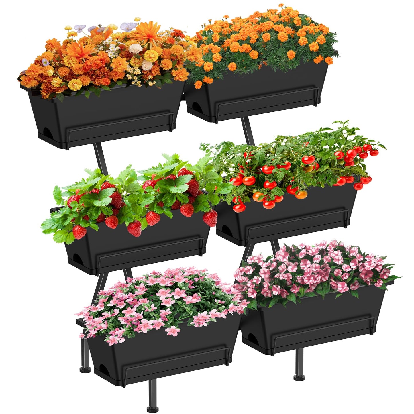 Sunexinlo 3-Tier Vertical Garden Planter with 6 Boxes, 31" Tall Raised Garden Bed with Adjustable Feet for Herbs, Flowers, Vegetables, Ideal for Indoor, Outdoor, Patio, Balcony, Deck Use, Black