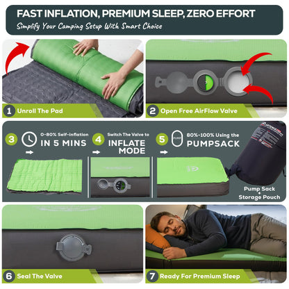 Gear Doctors Artemis 8.3 R-Value Self Inflating Sleeping Pad Camping—Air Mattress Camping—Mattress Pad 4 Season 3D Air Foam 4" Thick Insulated Inflatable Foam Sleeping Mat for Luxury Camp/Car/Cot/Tent