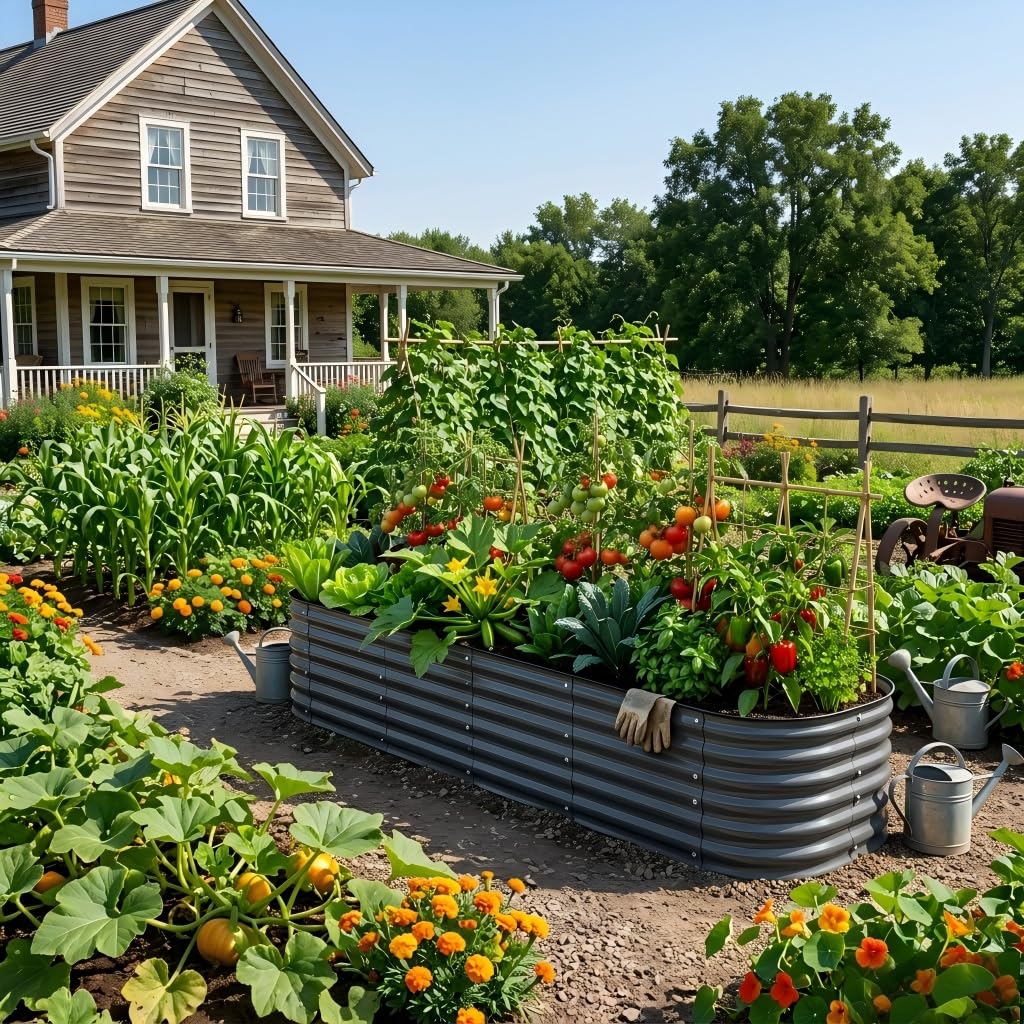FarmGeo Raised Garden Bed Kit 8 x 2 x 1.4 ft, 9-in-1 Modular Metal Raised Garden Bed Outdoor, Powder-Coated Galvanized Planter Box for Vegetables, Herbs and Flowers （Gray）