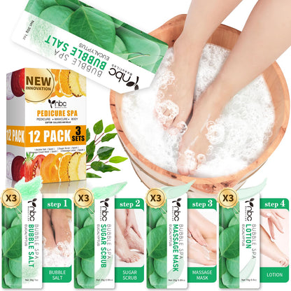 Pedicure Kit Foot Soak Set: Bubble Salt, Sugar Scrub, Massage Mask, Massage Lotion in a Box, 4 Step Foot Spa Kit for Dry Feet,Tired Feet（3 Set Tropical Fruit)