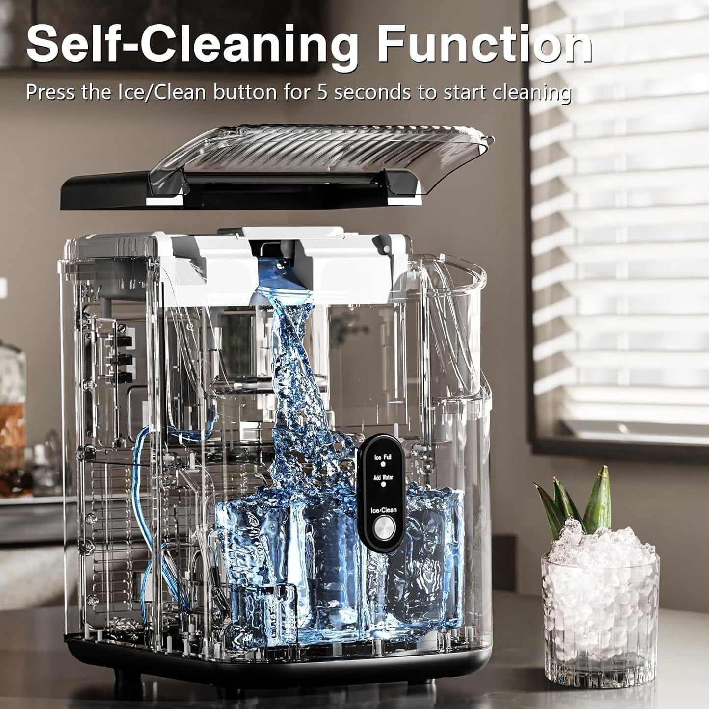Antarctic Star Nugget Ice Makers Countertop, Portable Ice Machine with Ice Scoop & Basket, 34Lbs/24H, Self-Cleaning, One Click Operation for Camping/RV/Party (Stainless Steel Black)
