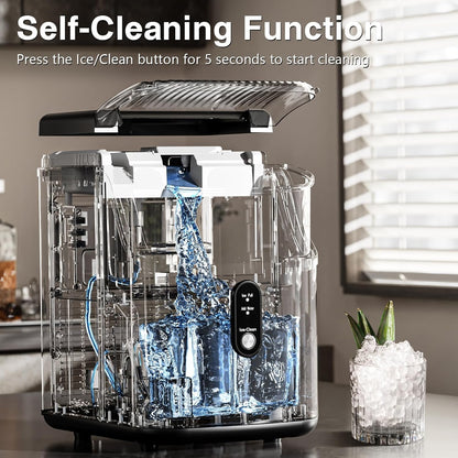 Antarctic Star Nugget Ice Makers Countertop, Portable Ice Machine with Ice Scoop & Basket, 34Lbs/24H, Self-Cleaning, One Click Operation for Camping/RV/Party (Stainless Steel Black)