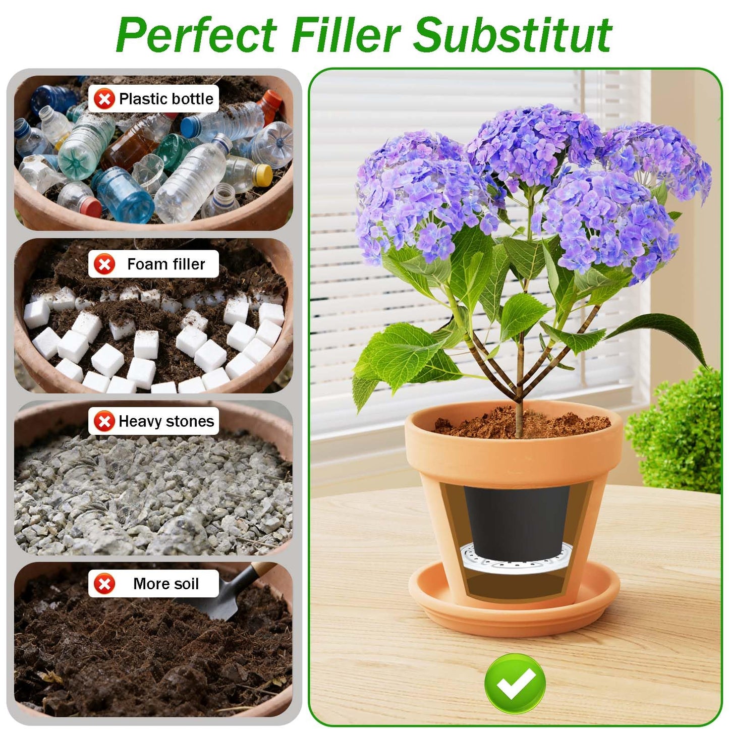 3PCS Round Planter Inserts for Large Tall Pots, 13" Stainless Steel Flower Pot Lift Insert Portable Planter Accessories Circular Plant Risers for Inside Pots with Drainage Hole, Use Less Potting Soil