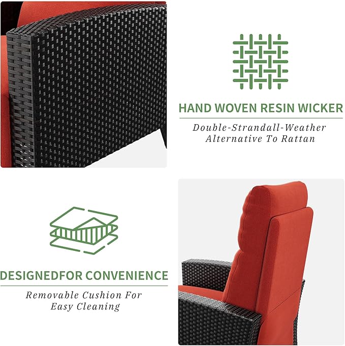 IDEALHOUSE Wicker Outdoor Recliner Reclining Patio Chairs with Adjustable Back & Footrest 150° Lay-Flat Reclining with Air Pump Rattan Flip-Up Side Table Outdoor Lounge Chairs for Pool Deck Balcony