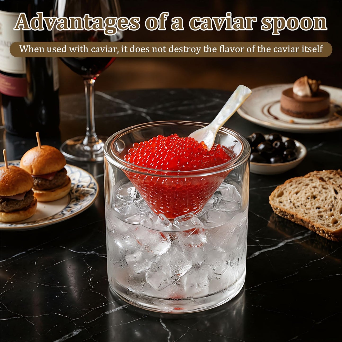 24Pcs Caviar Spoon,Mother of Pearl Spoons for Caviar, Set of 12PC 3.54 inch &12PC 2.83 inch Shell Spoon, Handcraft Round Handle for Caviar, Egg, Ice Cream, Salt, Coffee Serving, Restaurant Serving Set