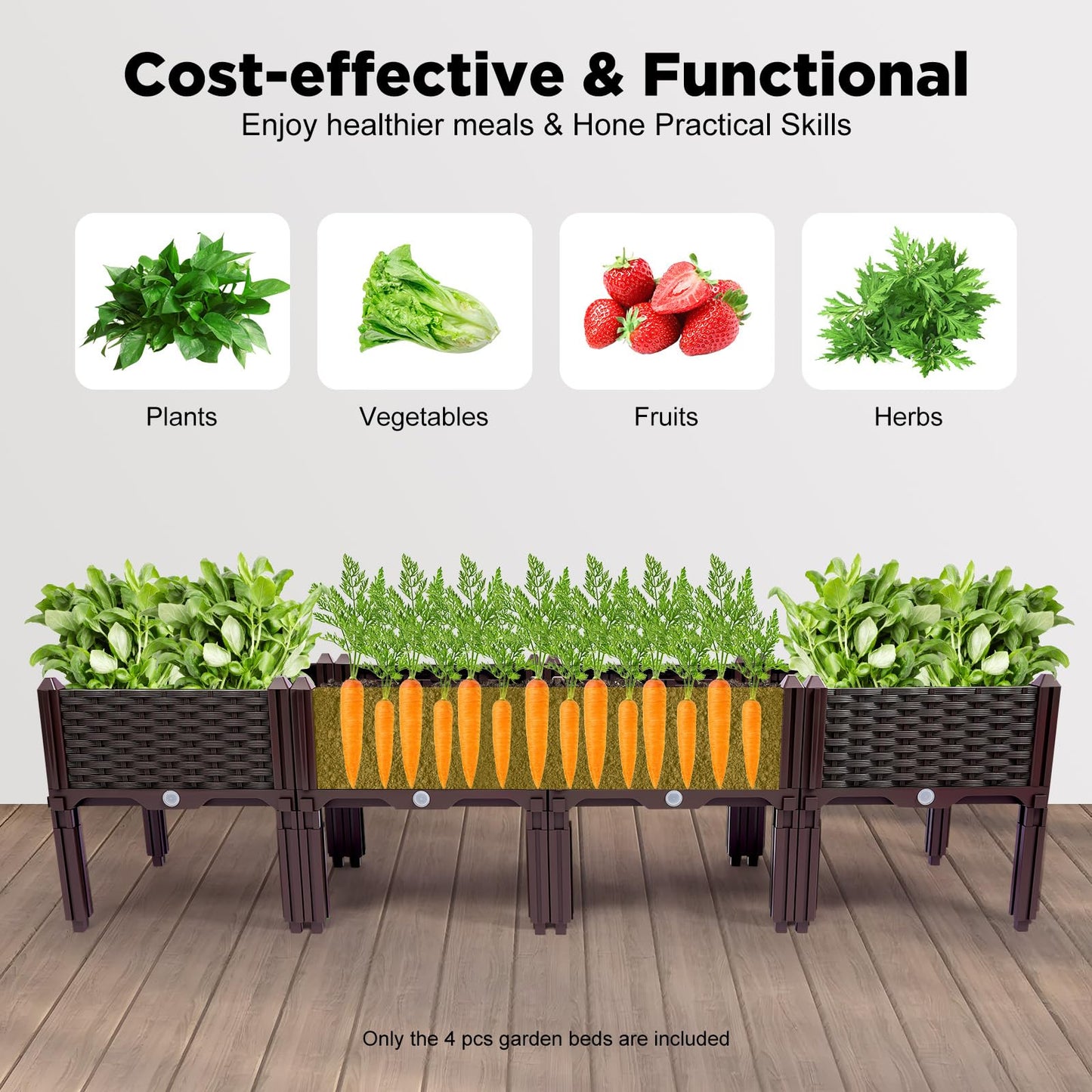 SJXHRFXY 4-Tier Raised Garden Bed, Elevated Planter Box with Legs, Outdoor Garden Planter for Vegetables, Herbs, Flowers - Easy Assembly, Drainage Holes, Brown