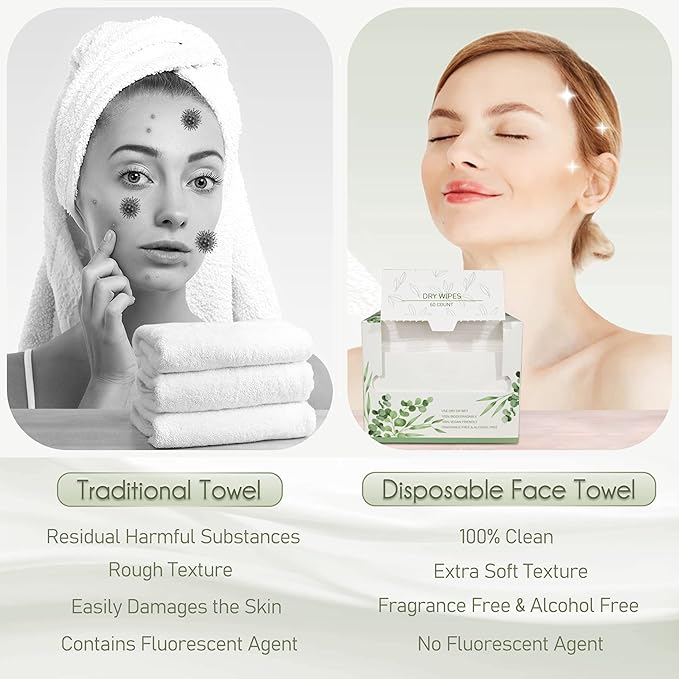 Disposable Face Towel Biodegradable Large Dry Face Wipes 120 Count/2 Box Extra