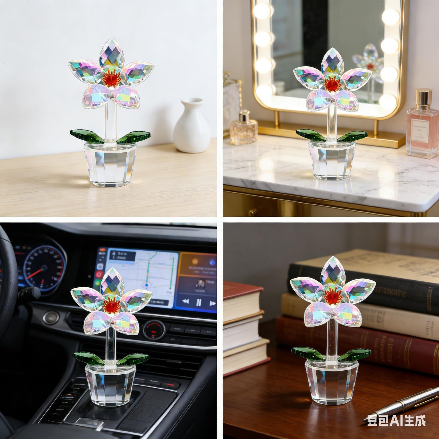 DLXK K9 Crystal Flower Figurine, Crystal Bloom Ornament with Hand-Polished Details, Mini Sparkling Decor for Home Tabletop Shelf, Ideal Festival Gift