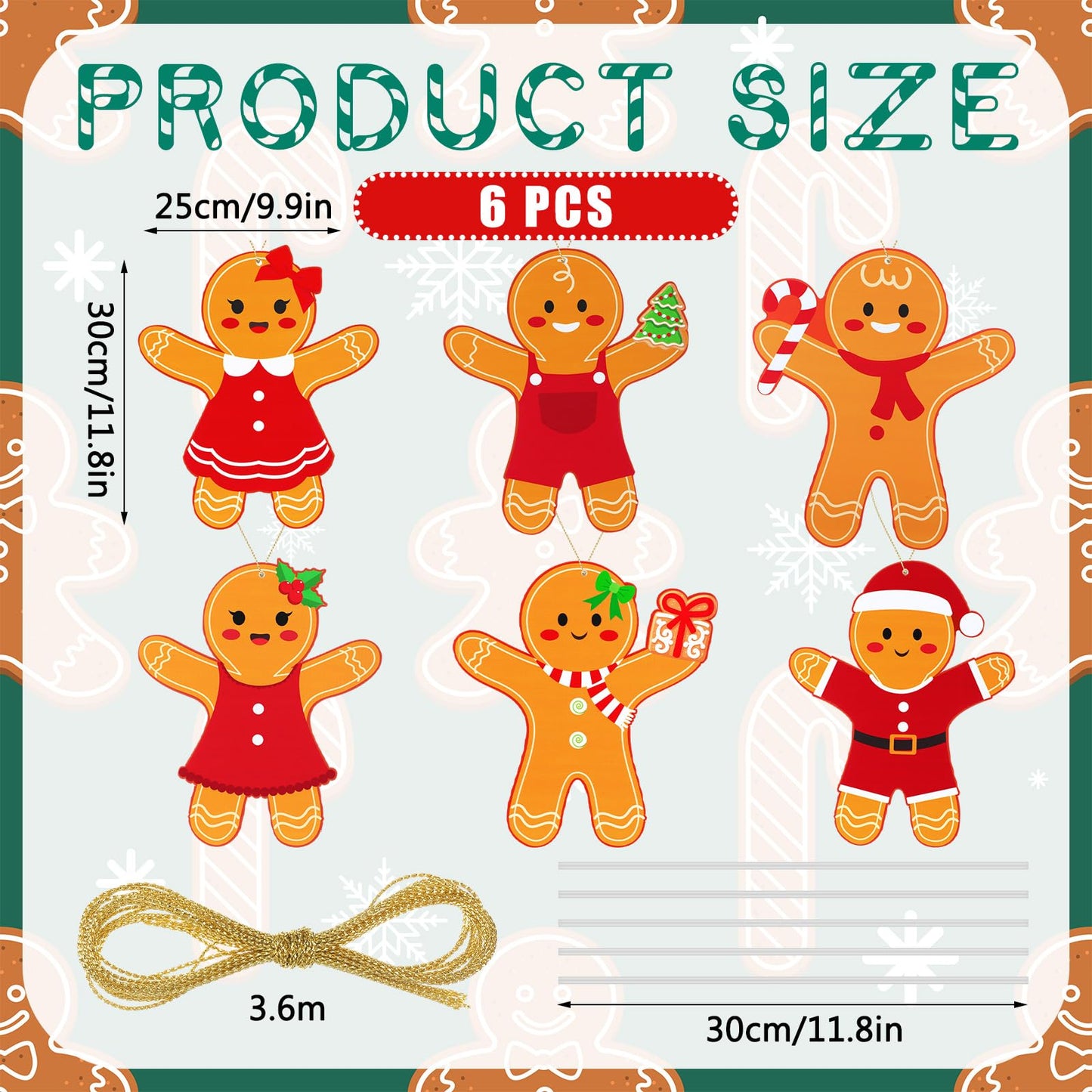 Shellwei 6 Pcs 11.8 Inch Large Gingerbread Christmas Ornaments Gingerbread Man Hanging Christmas Tree Decoration Xmas Plastic Decorations for Xmas Tree Home Kitchen Decor Holiday Party Supplies