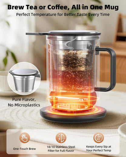 Nuwave Smart Heated Coffee Mug Rechargeable, 16oz Self Heating Temperature Control Mug with LED Display, Custom Brew Modes, Double-Wall Vacuum Insulation, 5-Hour Battery Life, Auto Shut-Off