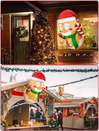 TURNMEON Christmas Inflatable Gingerbread Man Broke Out from Window, Built-in Bright LED Lights 3.5FT Blow Up Xmas Decor, Indoor Outdoor Yard Garden Lawn Home Party Christmas Window Decorations