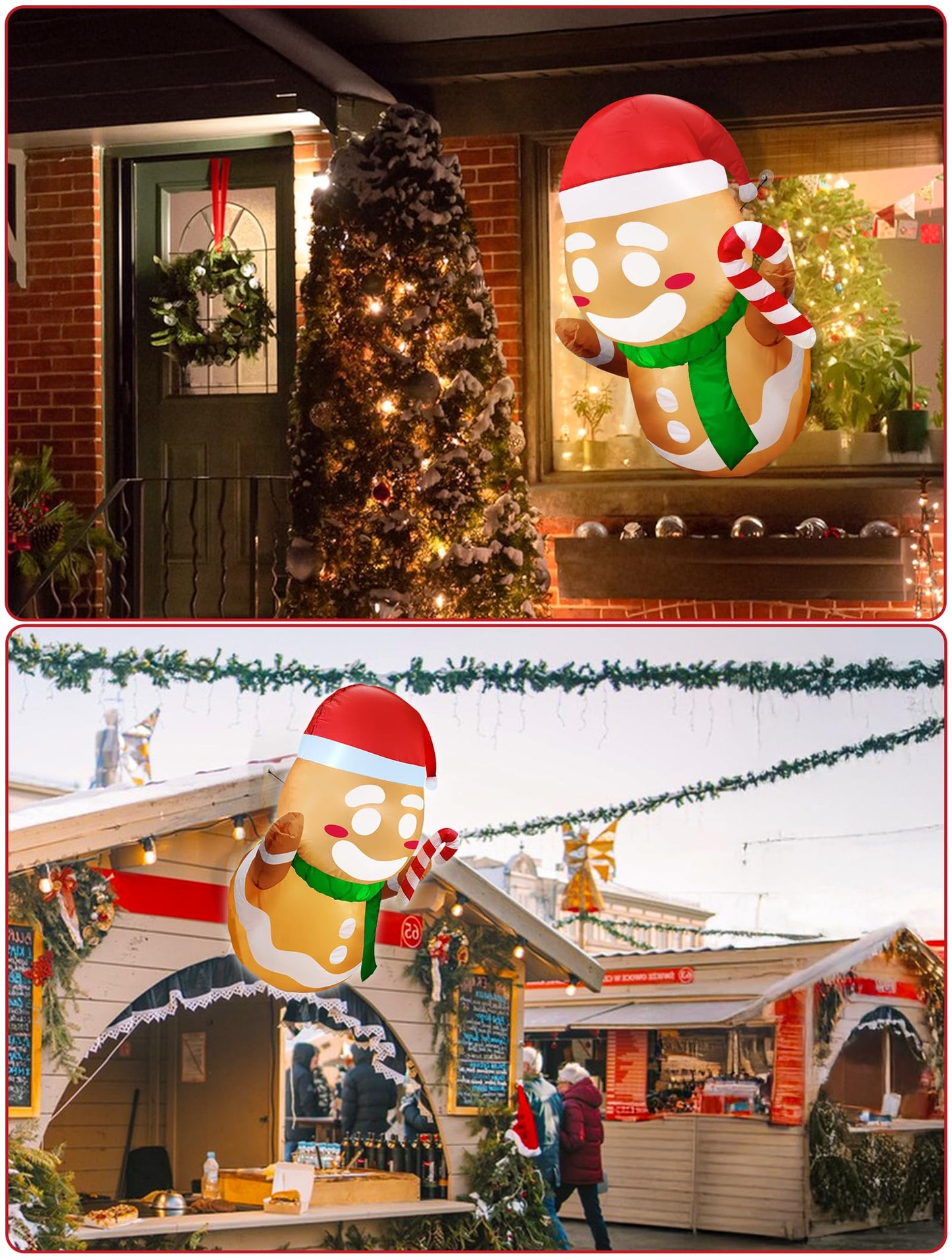 TURNMEON Christmas Inflatable Gingerbread Man Broke Out from Window, Built-in Bright LED Lights 3.5FT Blow Up Xmas Decor, Indoor Outdoor Yard Garden Lawn Home Party Christmas Window Decorations