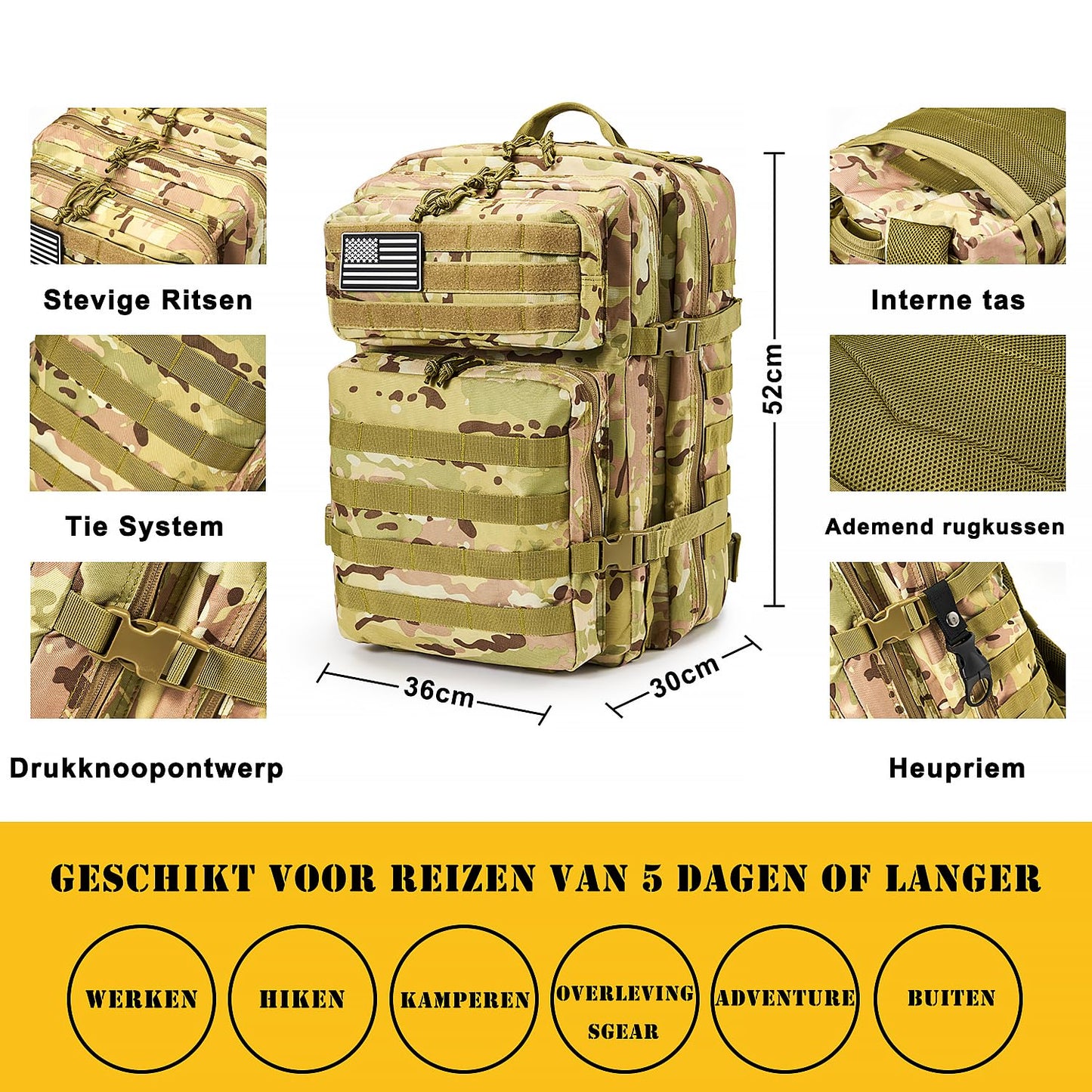 Survival First Aid Kit,99PCS Professional Survival Gear Large Hiking Backpack with Emergency Equipment Outdoor Adventure Accessories,Gift for Men Father - (Camo-Brown)