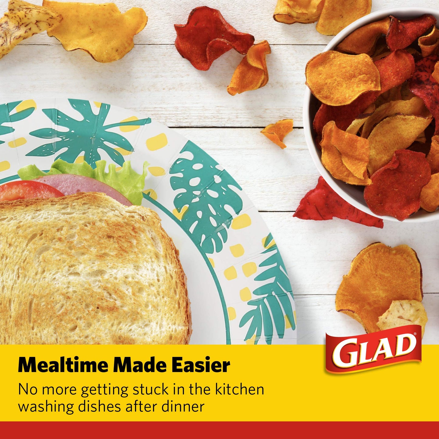 Glad Round Disposable Paper Plates, Palm Leaves Pattern - Strong, Sturdy, Soak Proof, and Microwavable Decorative Plates for Dinner and Everyday Use, 8.5 Inch, 50 Count - 12 Pack