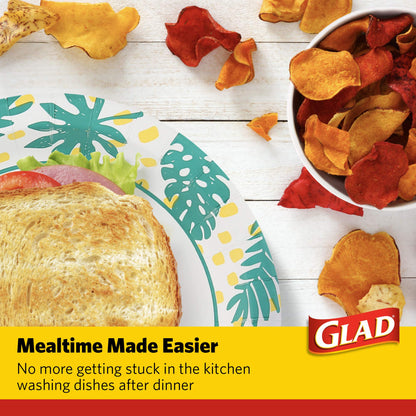 Glad Round Disposable Paper Plates, Palm Leaves Pattern - Strong, Sturdy, Soak Proof, and Microwavable Decorative Plates for Dinner and Everyday Use, 8.5 Inch, 50 Count - 12 Pack