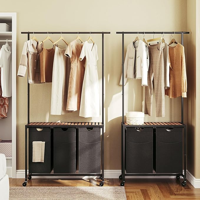 Laundry Sorter 3 Section, Rolling Laundry Hamper