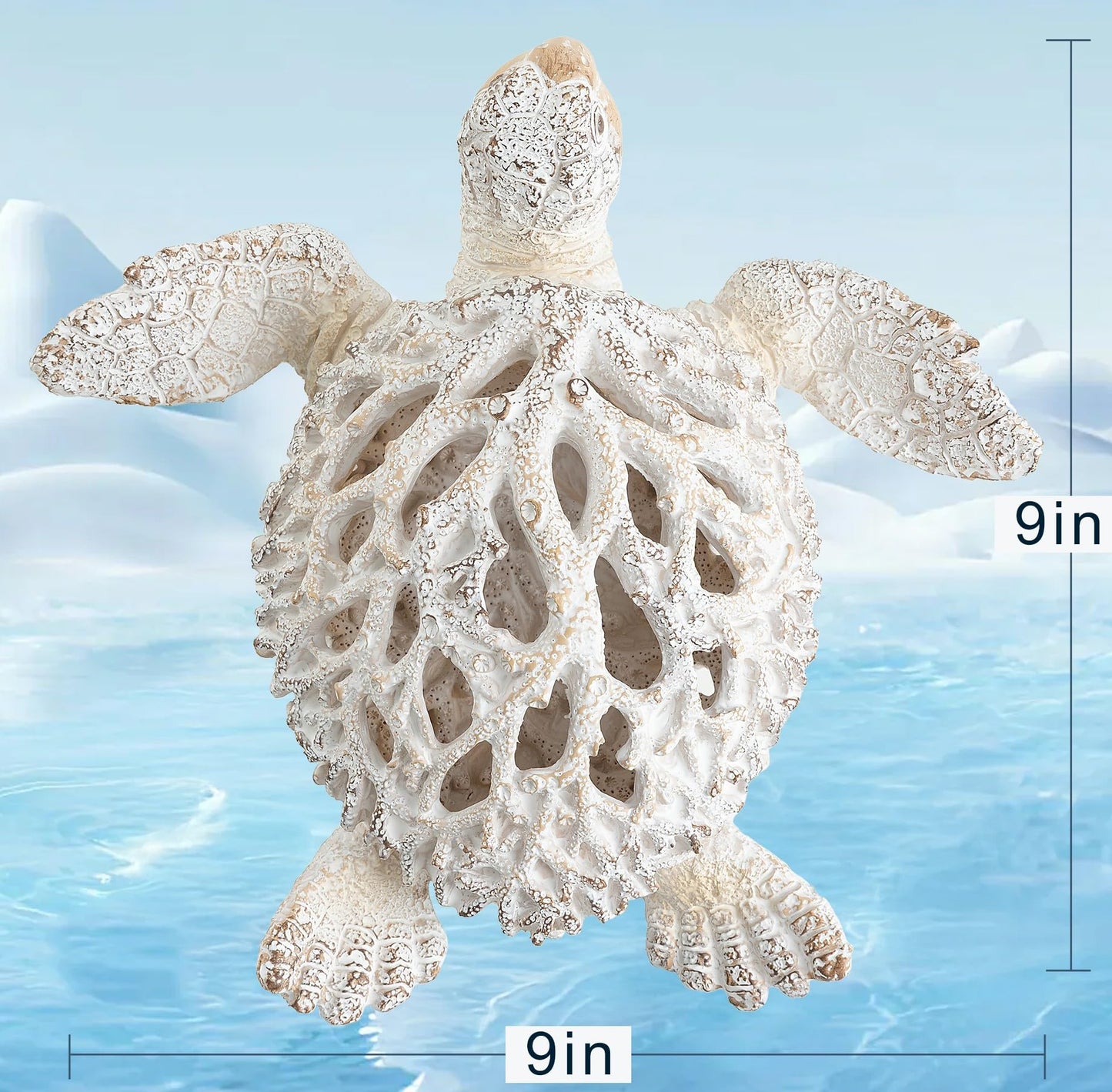 VVGIFTS Ocean Decor White Sea Turtle Coral Reef Home Office Decor Sculpture Beach Coastal Tabletop Shelf Collection (White)