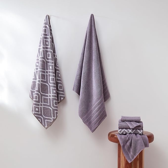Modern Threads Oxford 6-Piece 100% Cotton Towel Set – Yarn Dyed Jacquard &