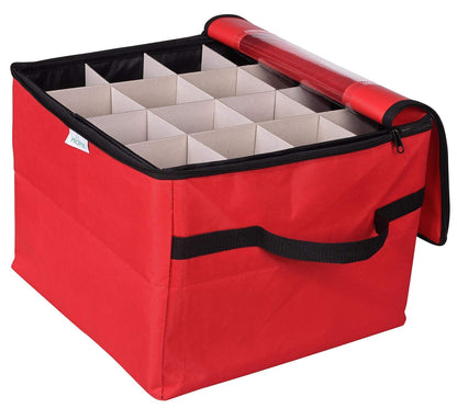 ProPik Christmas Ornament Storage Box, Organizer Holds Up to 48 Xmas Balls with 3 Separate Removable Trays, Container has Dividers to Organize Holiday Tree Ornaments (Red)