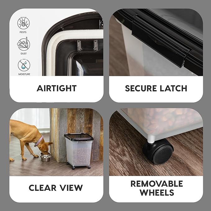 IRIS USA Airtight Dog Food Storage Container, WeatherPro, Removable Wheels