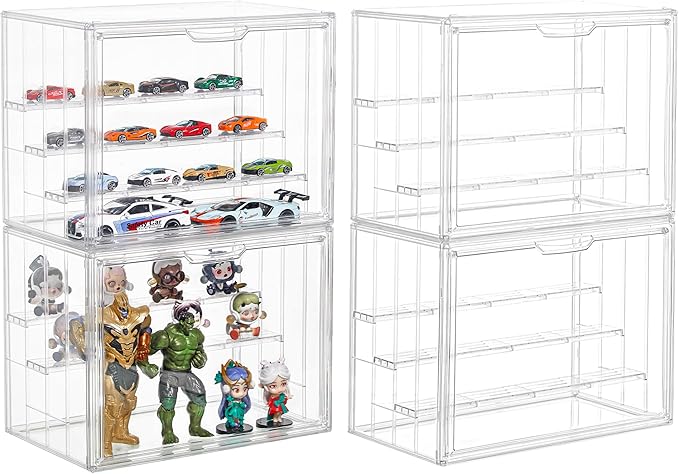 4 Pack Display Case for Collectibles 4 Layer Updated Adjustable Acrylic Display