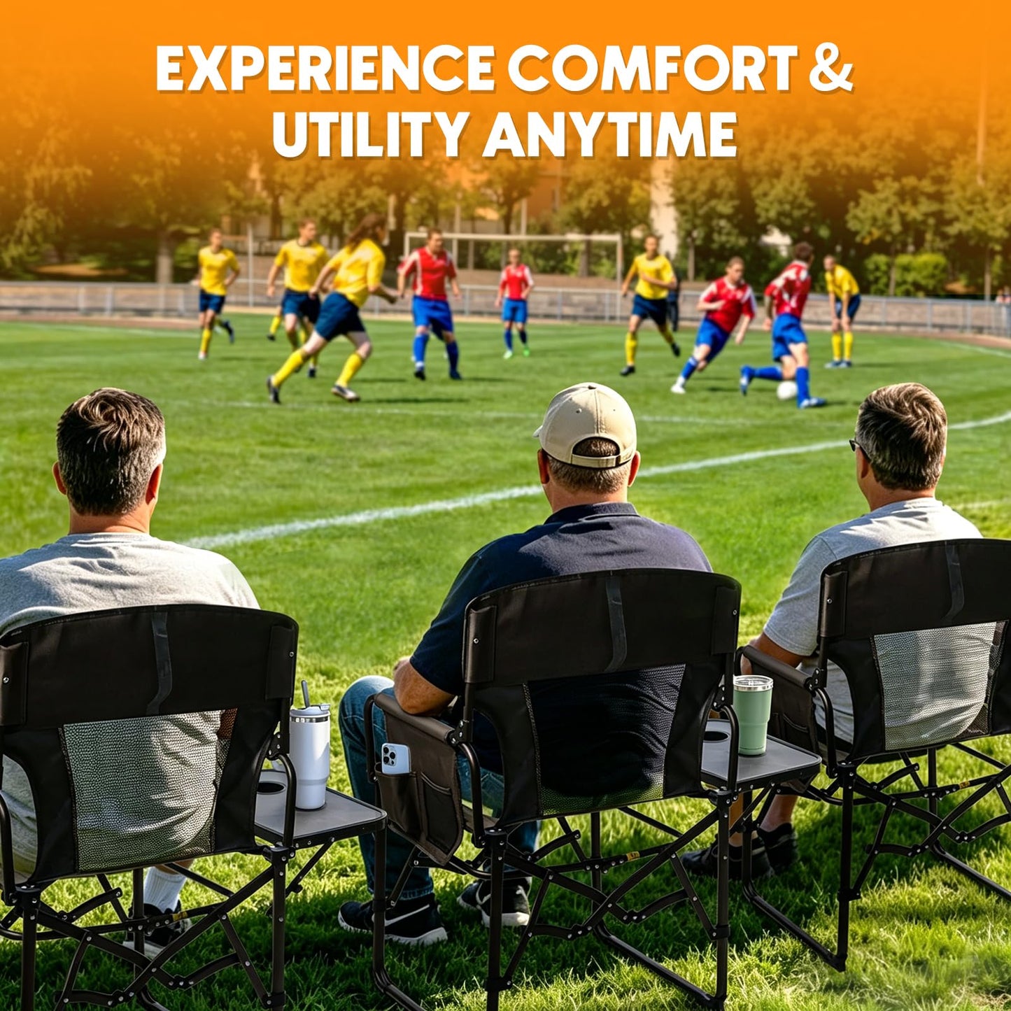 kamopot Directors Chair Foldable with Side Table, 400lb Heavy Duty for Adults Outdoor, Folding Camping Chair for Sideline Sports, Fishing, Patio, Lawn, Picnic, Beach, 2-Pack Brown