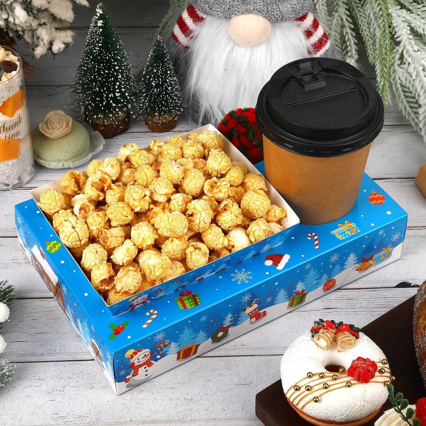 Jansun 36Pcs Christmas Movie Night Snack Trays Blue Candy Popcorn French Fries Snack Trays Christmas Movie Boxes for Snacks Tray Xmas Party Supplies