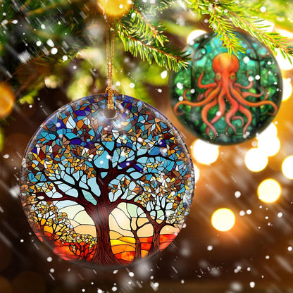 Touber Tree of Life Ornament, Christmas Decoration, Holiday Present Idea, Heirloom Keepsake, Round Ceramic, Bauble Present, Tree of Life