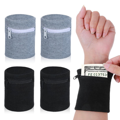 DOPENSPI 4PCS Wrist Wallet, Wrist Sweatband with Zipper Breathable Wristbands Ankle Wallet Coin Keys Storage Pouch Pocket for Gym Running Hiking Jogging Sports