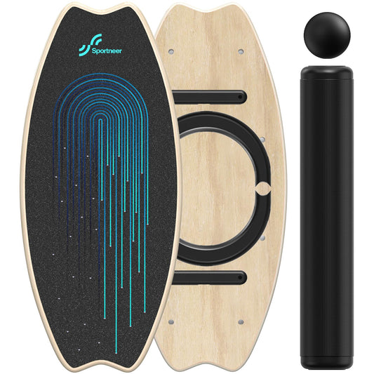 Sportneer Balance Board - 7 Modes Wobble Board with Adjustable Stoppers - Exercise Balancing Stability Trainer for Improve Balance, Surf Trainer & Physical Therapy - Roller and 2.8'' Ball Included