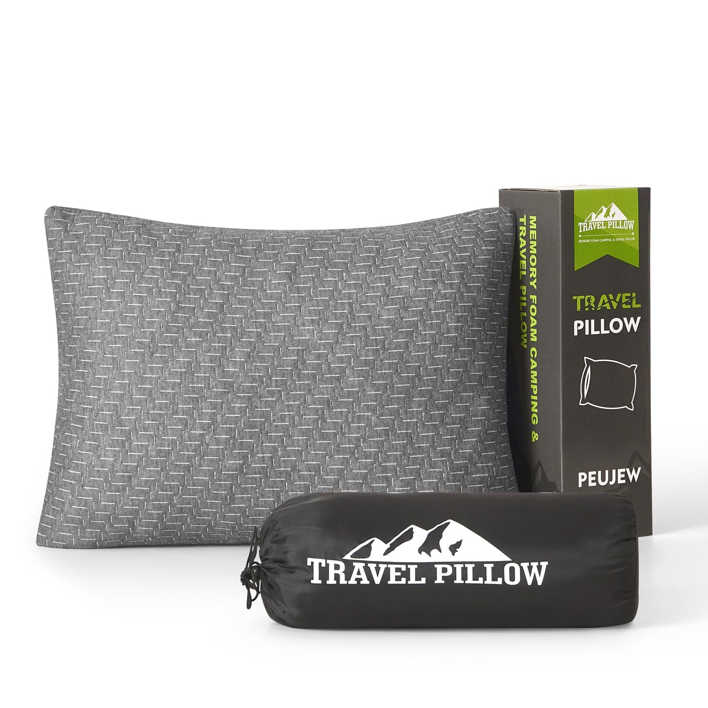 PEUJEW Small Shredded Memory Foam Pillow, Camping Pillow Travel Pillow - Compressible Medium Firm, Breathable Cover, Ideal Backpacking Hiking, Airplane and Car