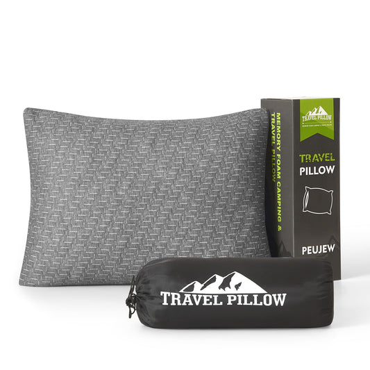 PEUJEW Small Shredded Memory Foam Pillow, Camping Pillow Travel Pillow - Compressible Medium Firm, Breathable Cover, Ideal Backpacking Hiking, Airplane and Car