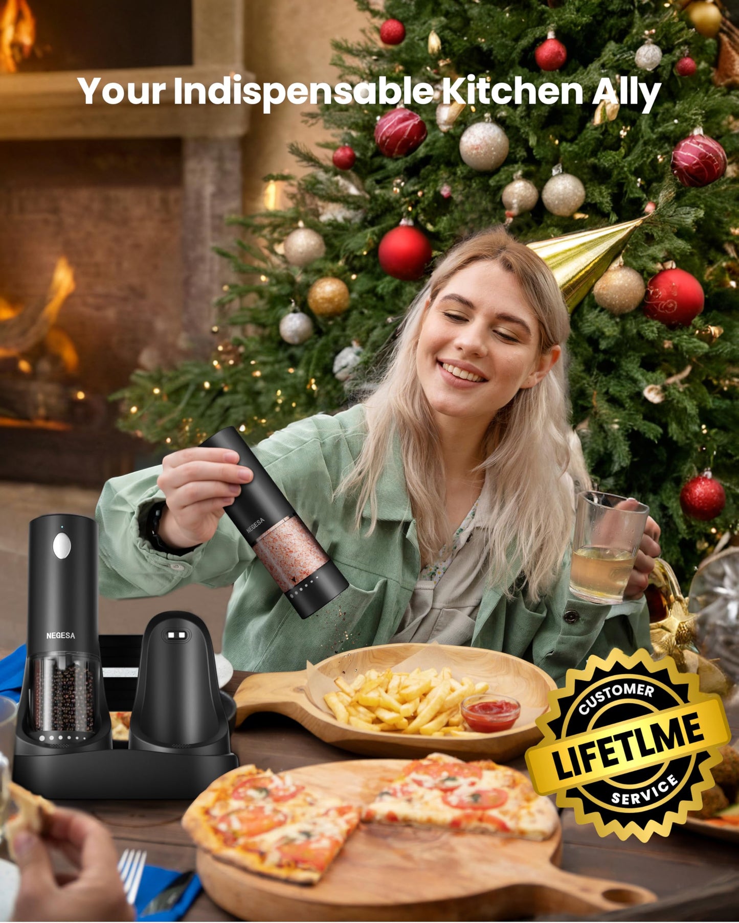 Electric Salt and Pepper Grinder Set with Rechargeable Base - Automatic Refillable Electric Salt and Pepper Shakers with Large Capacity, LED Light & Adjustable Coarseness, Black