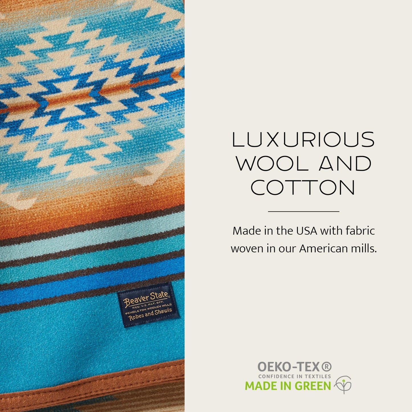 Pendleton Jacquard Unnapped Blanket 64" x 80" - Wool Cotton, Reversible, Lightweight, Soft, Ultrasuede Binding, Packable Throw for Home and Travel - Fire Legend Sunset